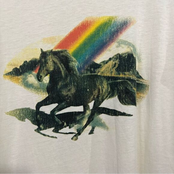 Chaser Rainbow Unicorn Graphic Tee Womens Small Rolled Sleeve Top T-Shirt - Picture 2 of 5